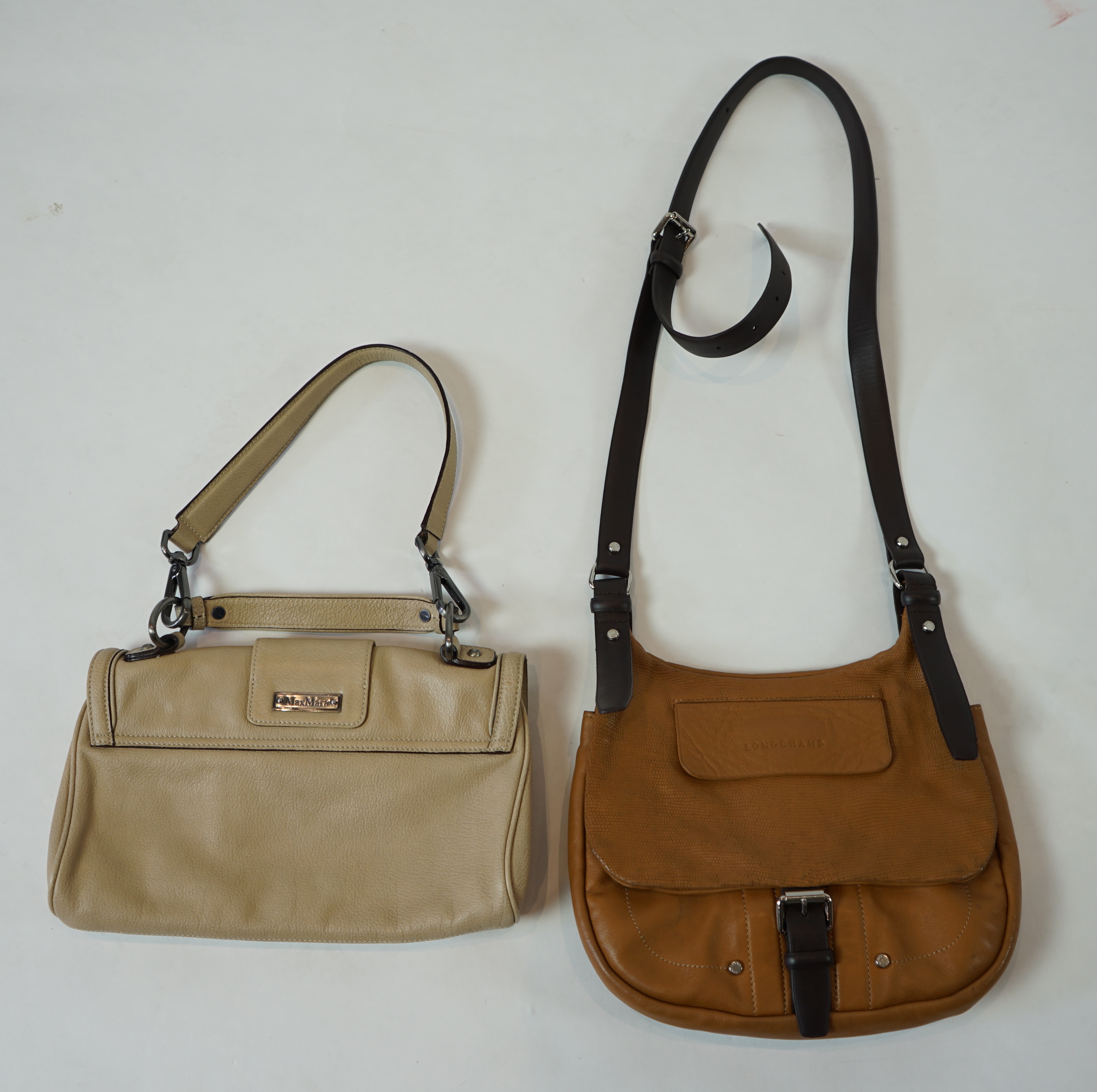 A Max Mara handbag and a Longchamp satchel style bag.